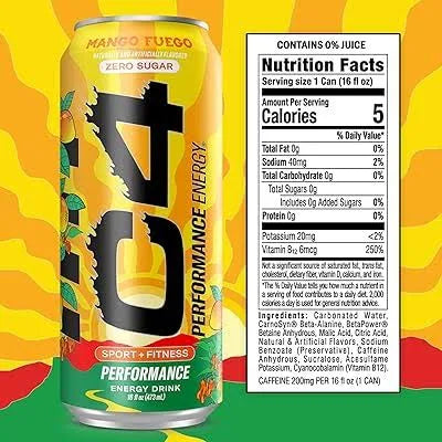 CELLUCOR C4 PERFORMANCE ENERGY DRINK - MANGO FUEGO, 16 FL OZ CAN X 12